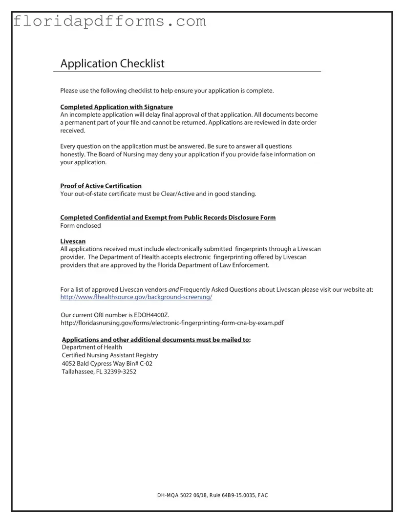 Fill in Your Cna License To Florida Form