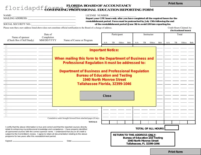 Fill in Your Cpe Reporting Florida Form