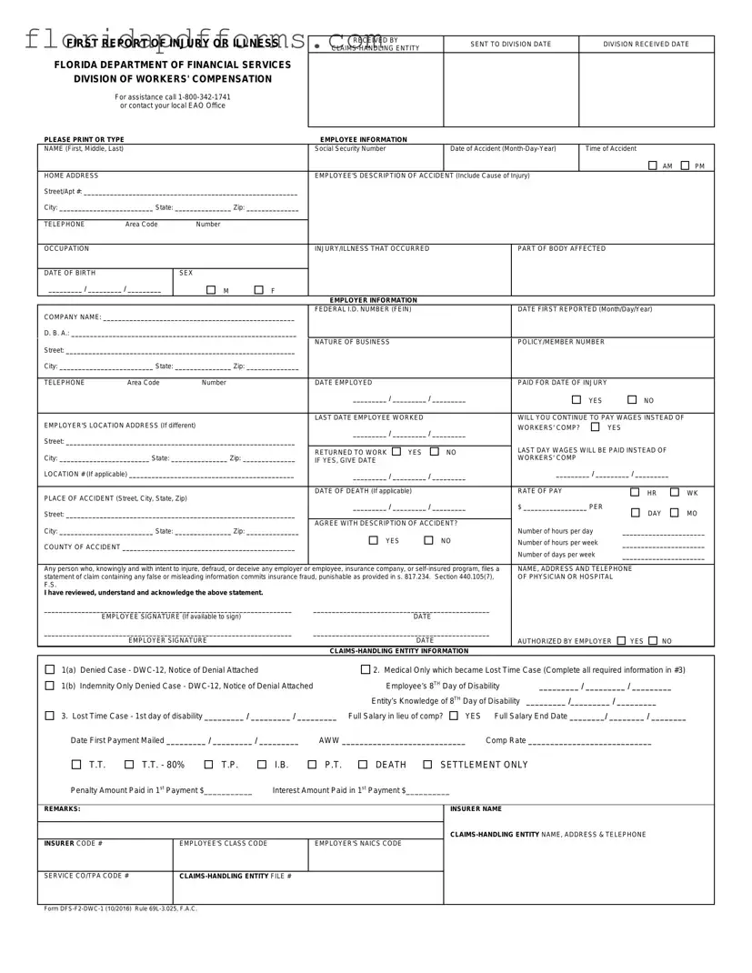 Fill in Your First Report Of Injury Florida Form