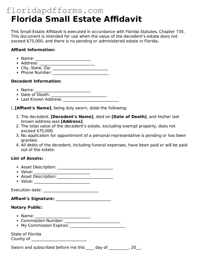 Official  Small Estate Affidavit Template for Florida