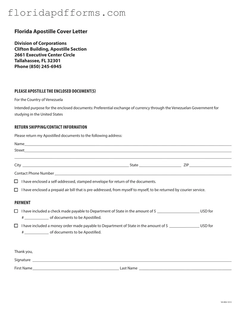 Fill in Your Florida Apostille Cover Letter Sample Form
