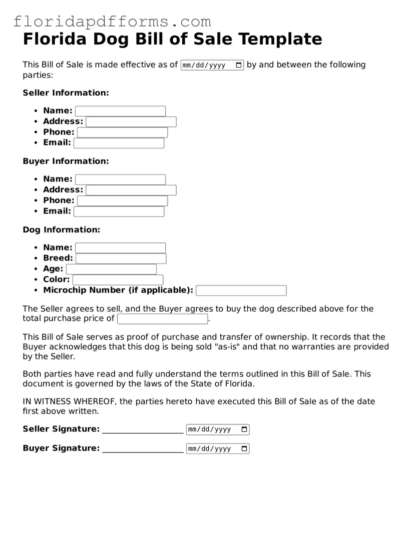 Official Dog Bill of Sale Template for Florida
