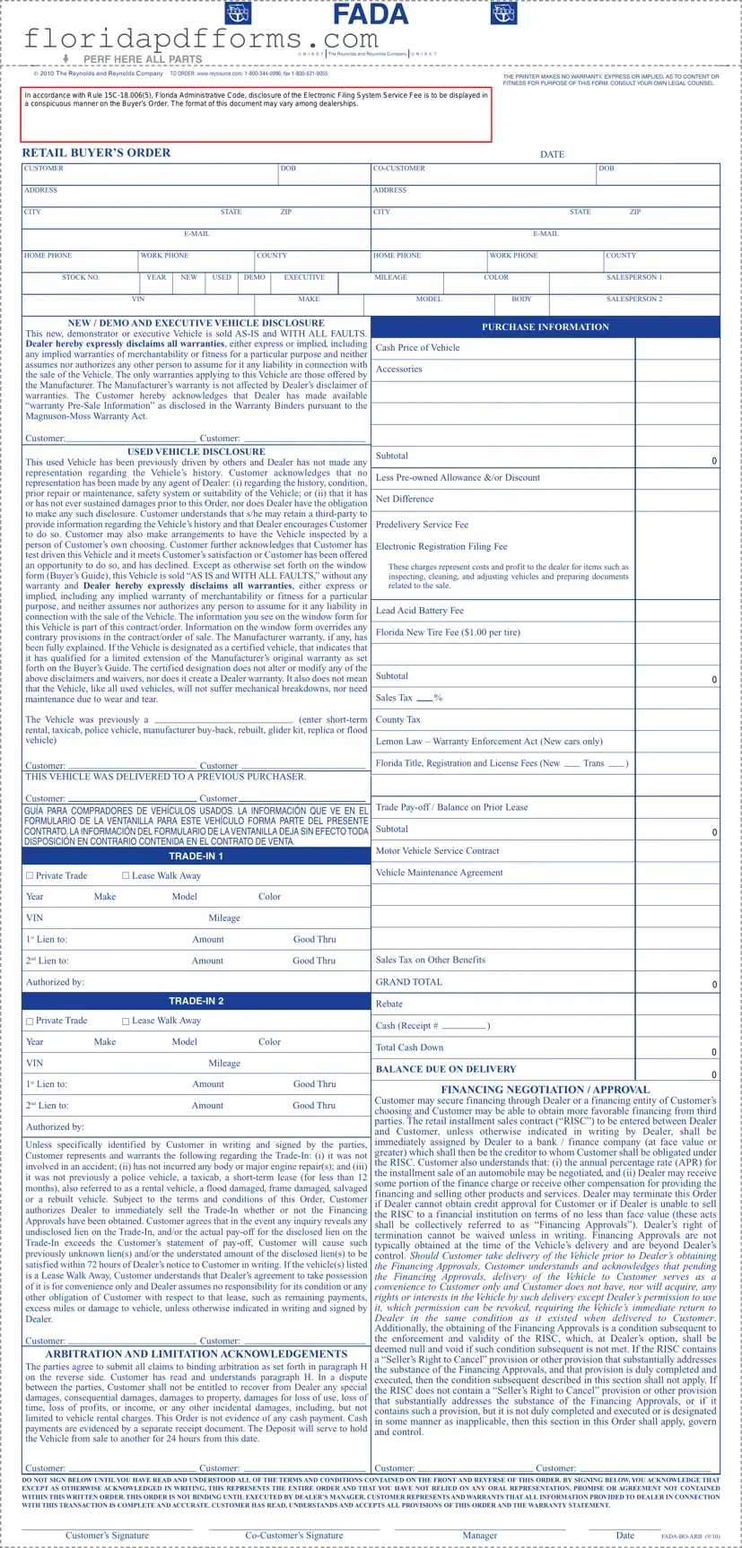 Fill in Your Florida Buyers Order Form
