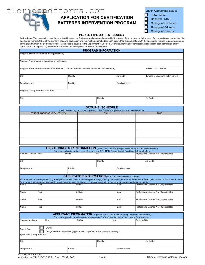 Fill in Your Florida Cf 831 Form