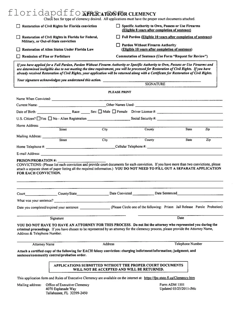 Fill in Your Florida Clemency Application Form