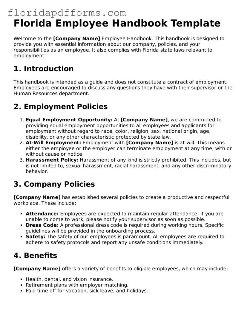 Official  Employee Handbook Template for Florida