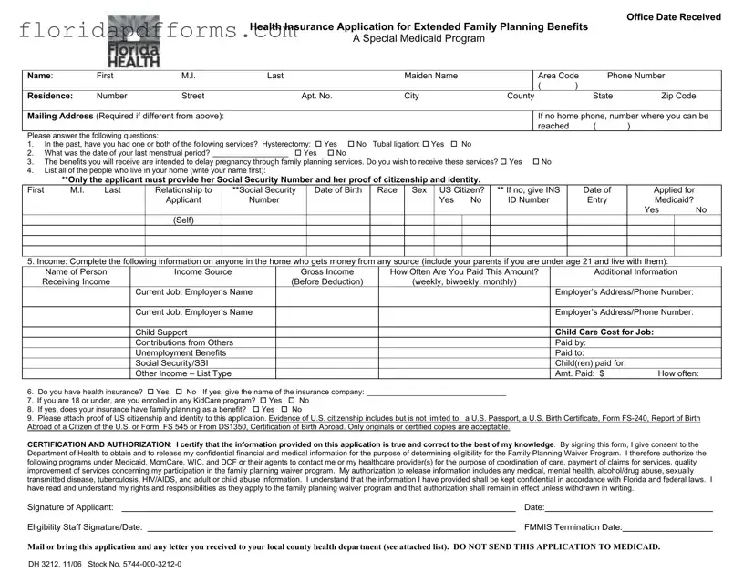 Fill in Your Florida Dh 3212 Form
