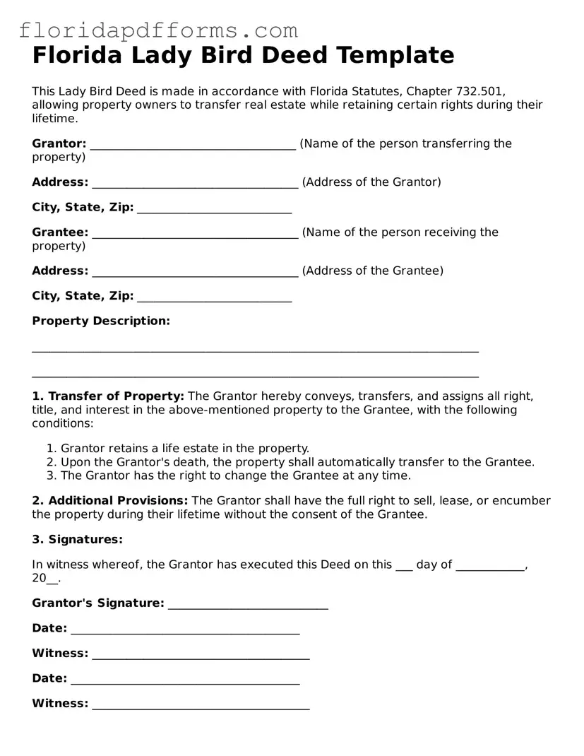 Official  Lady Bird Deed Template for Florida