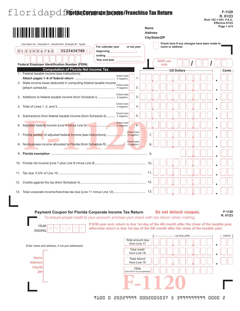 Fill in Your Florida F 1120 Form