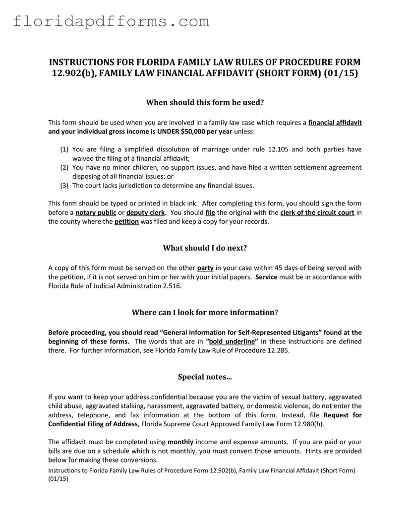 Fill in Your Florida Financial Affidavit Short 12.902(b) Form