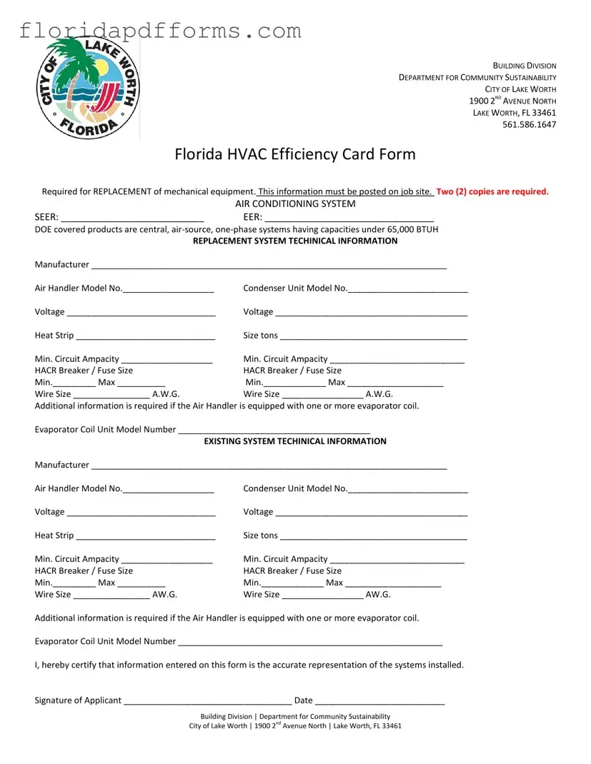 Fill in Your Florida Hvac Efficiency Card Form