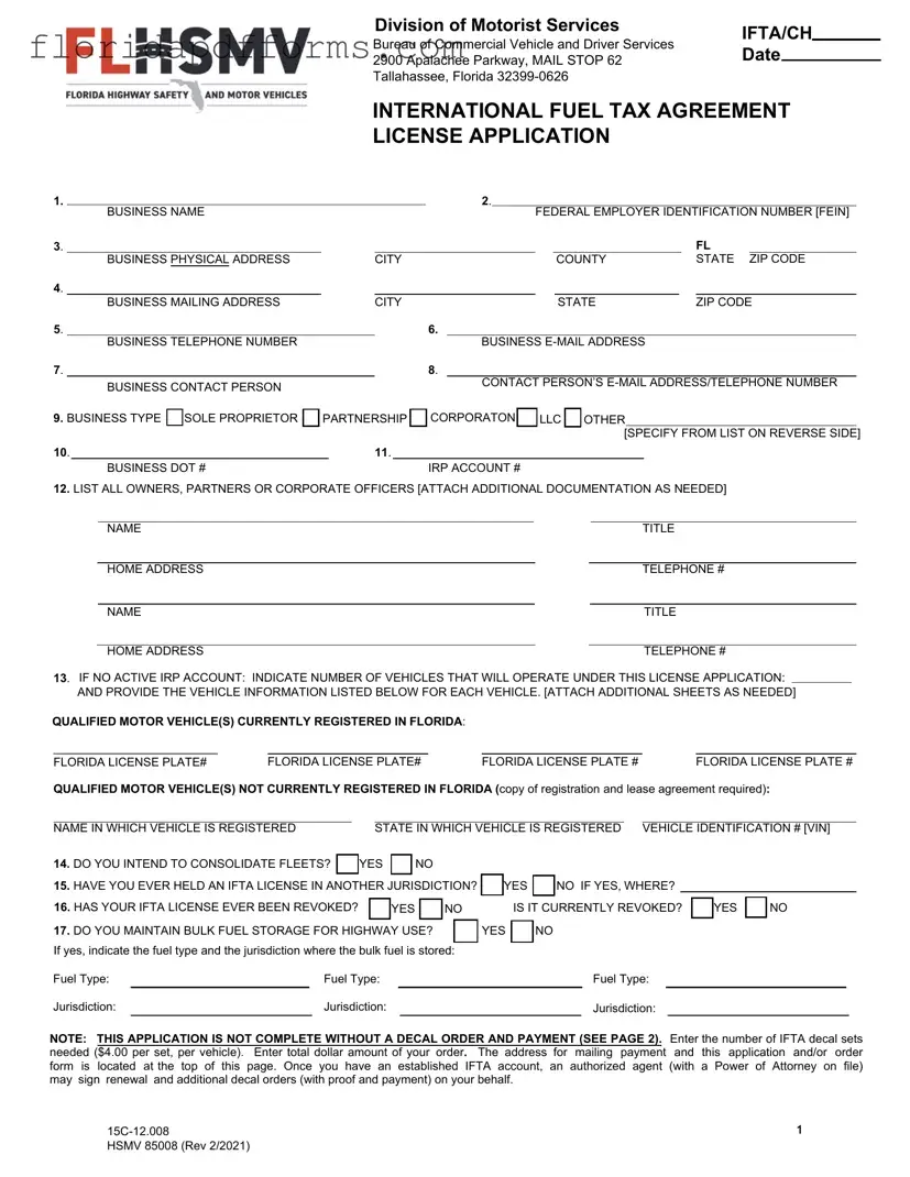 Fill in Your Florida Ifta Application Form