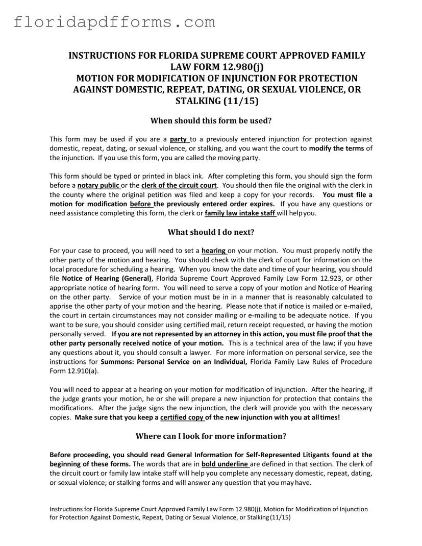 Fill in Your Florida Injunction Form