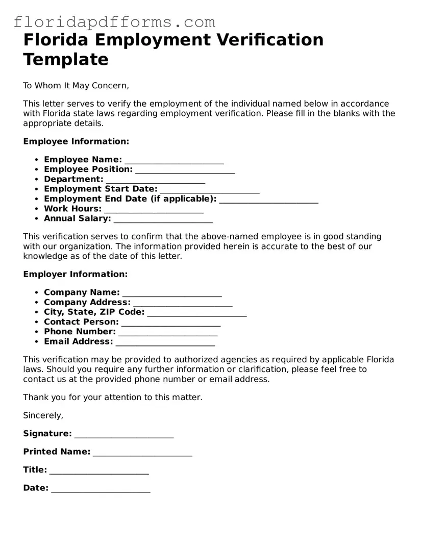Official  Employment Verification Template for Florida