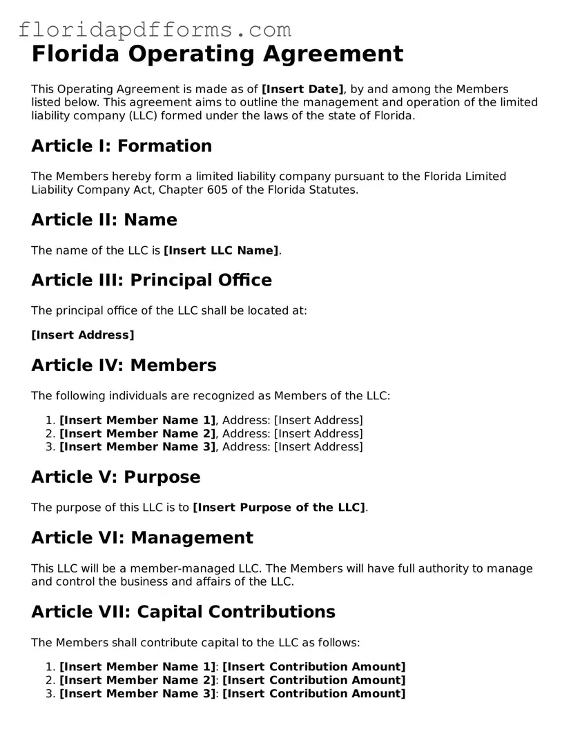 Official  Operating Agreement Template for Florida