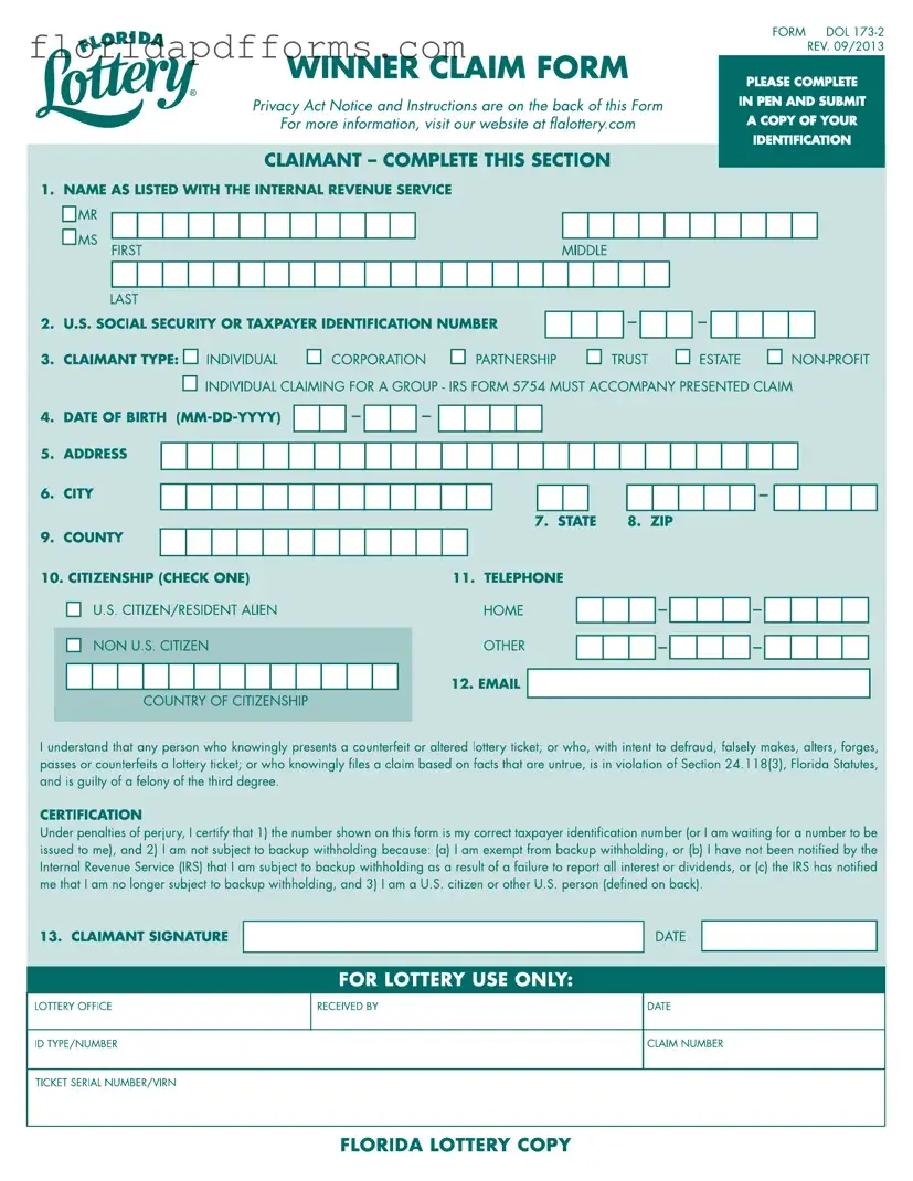 Fill in Your Florida Lottery Claim Form