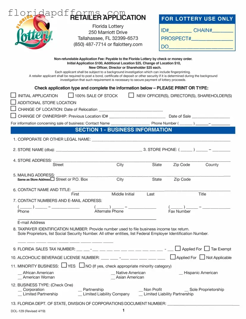 Fill in Your Florida Lottery Dol 129 Form
