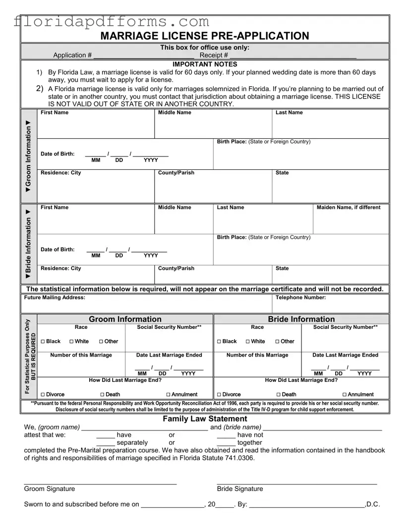Fill in Your Florida Marriage Application Form