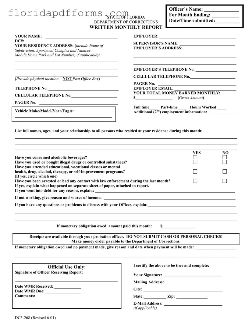 Fill in Your Florida Monthly Report Form
