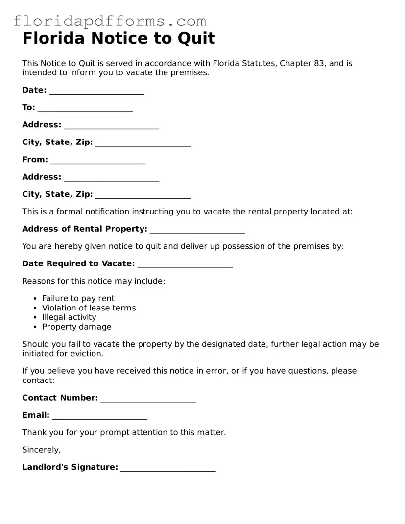 Official Notice to Quit Template for Florida