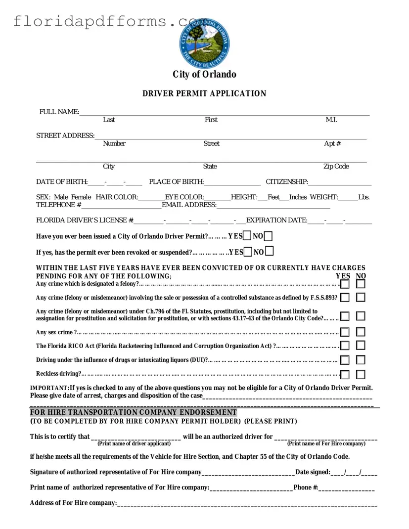 Fill in Your Florida Orlando Driver License Form