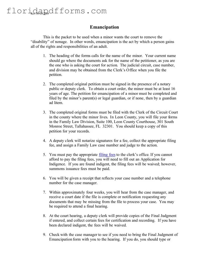 Fill in Your Florida Petition Emancipation Form
