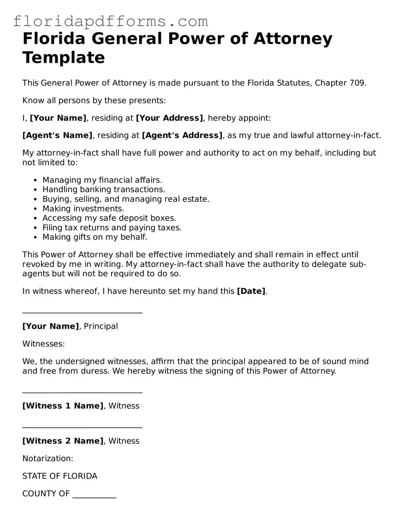 Official  General Power of Attorney Template for Florida