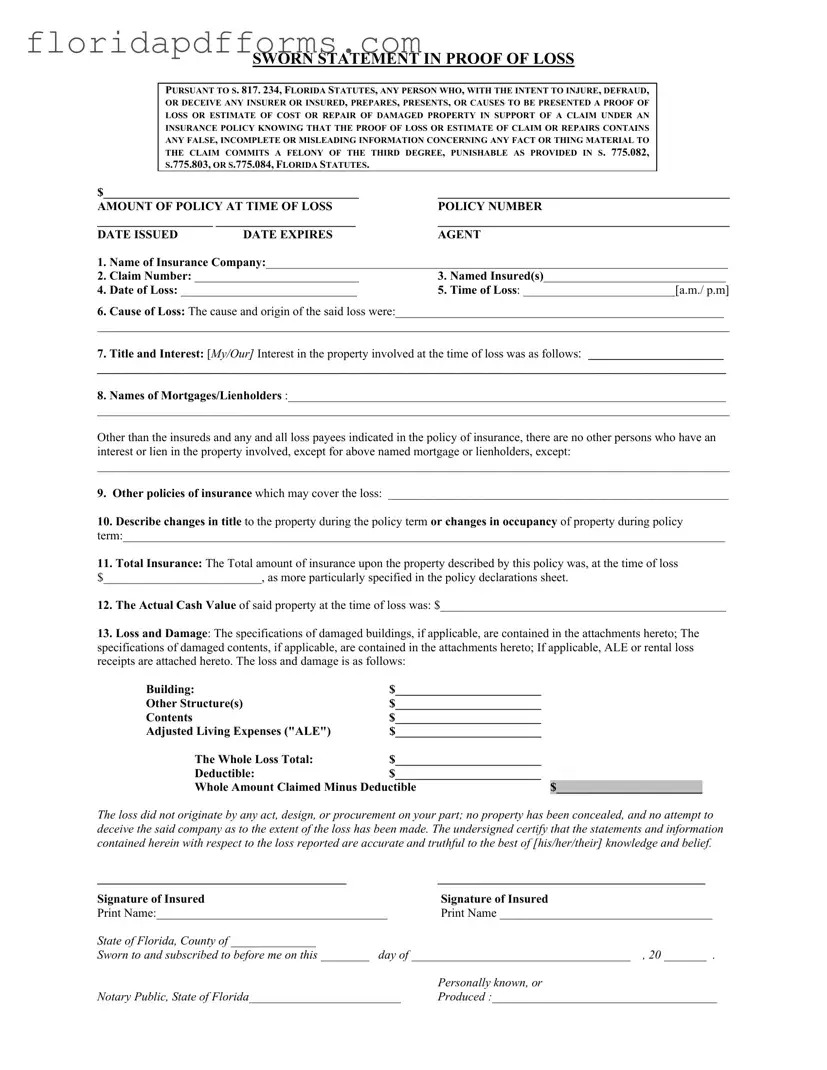 Fill in Your Florida Proof Loss Form