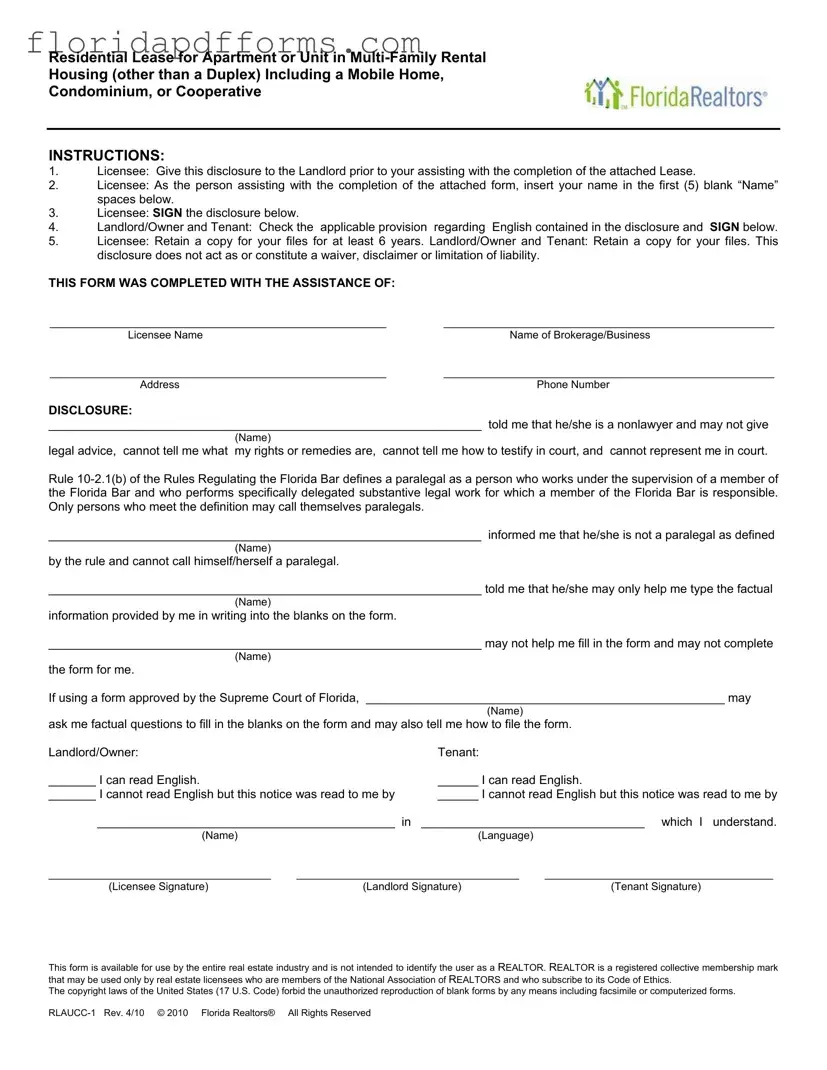 Fill in Your Florida Realtors Residential Lease Form