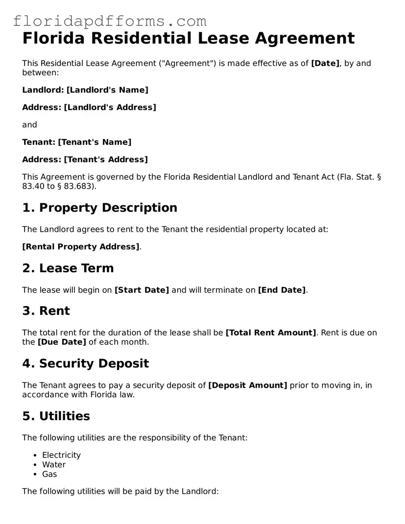 Official  Residential Lease Agreement Template for Florida