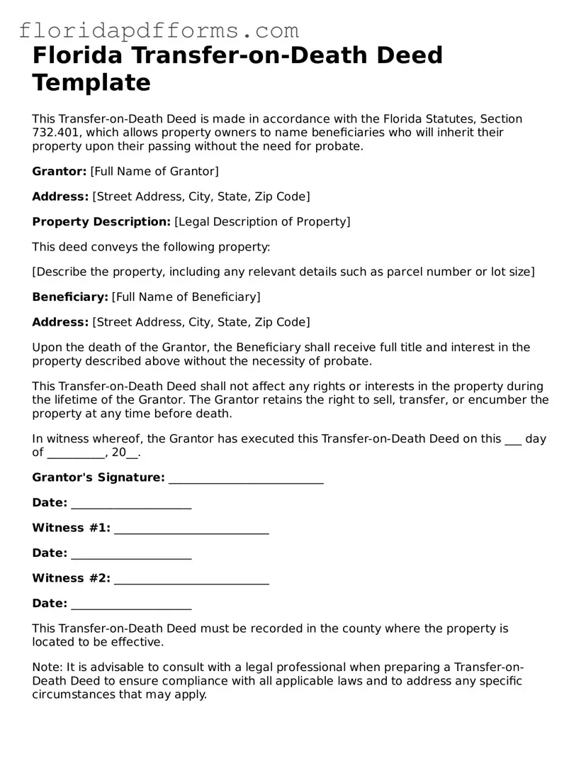 Official  Transfer-on-Death Deed Template for Florida