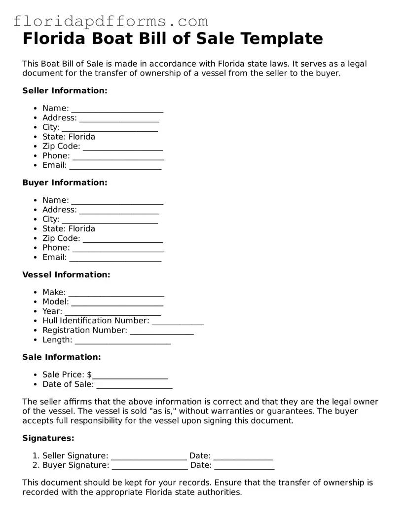 Official Boat Bill of Sale Template for Florida