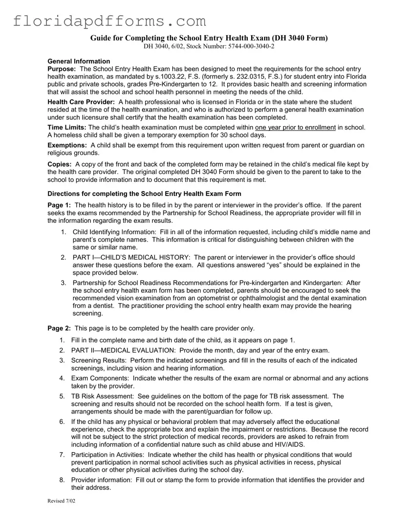 Fill in Your Health For Florida Form
