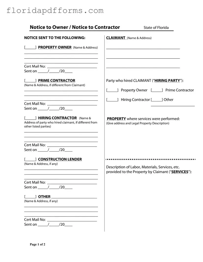 Fill in Your Notice Owner Florida Form