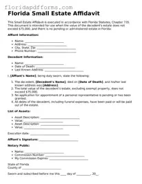 Official  Small Estate Affidavit Template for Florida