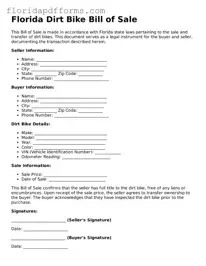 Official  Dirt Bike Bill of Sale Template for Florida