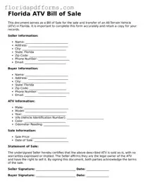Official  ATV Bill of Sale Template for Florida