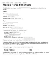 Official  Horse Bill of Sale Template for Florida