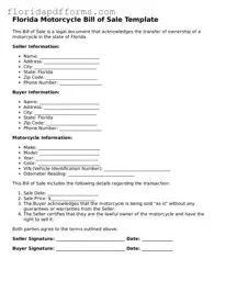 Official  Motorcycle Bill of Sale Template for Florida