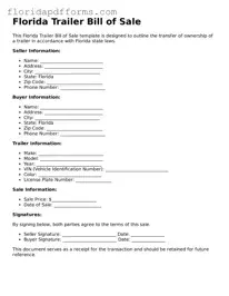 Official  Trailer Bill of Sale Template for Florida