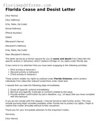Official  Cease and Desist Letter Template for Florida