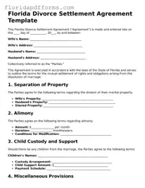 Official  Divorce Settlement Agreement Template for Florida