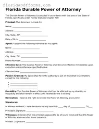 Official  Durable Power of Attorney Template for Florida