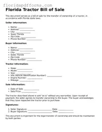 Official  Tractor Bill of Sale Template for Florida