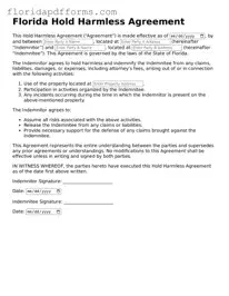 Official  Hold Harmless Agreement Template for Florida