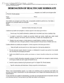 Fill in Your Florida Health Care Surrogate Form