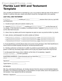 Official  Last Will and Testament Template for Florida
