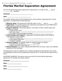 Official  Marital Separation Agreement Template for Florida