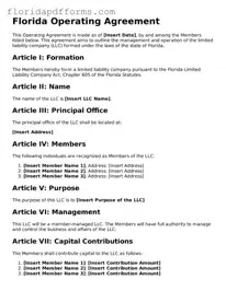 Official  Operating Agreement Template for Florida