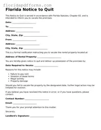 Official  Notice to Quit Template for Florida